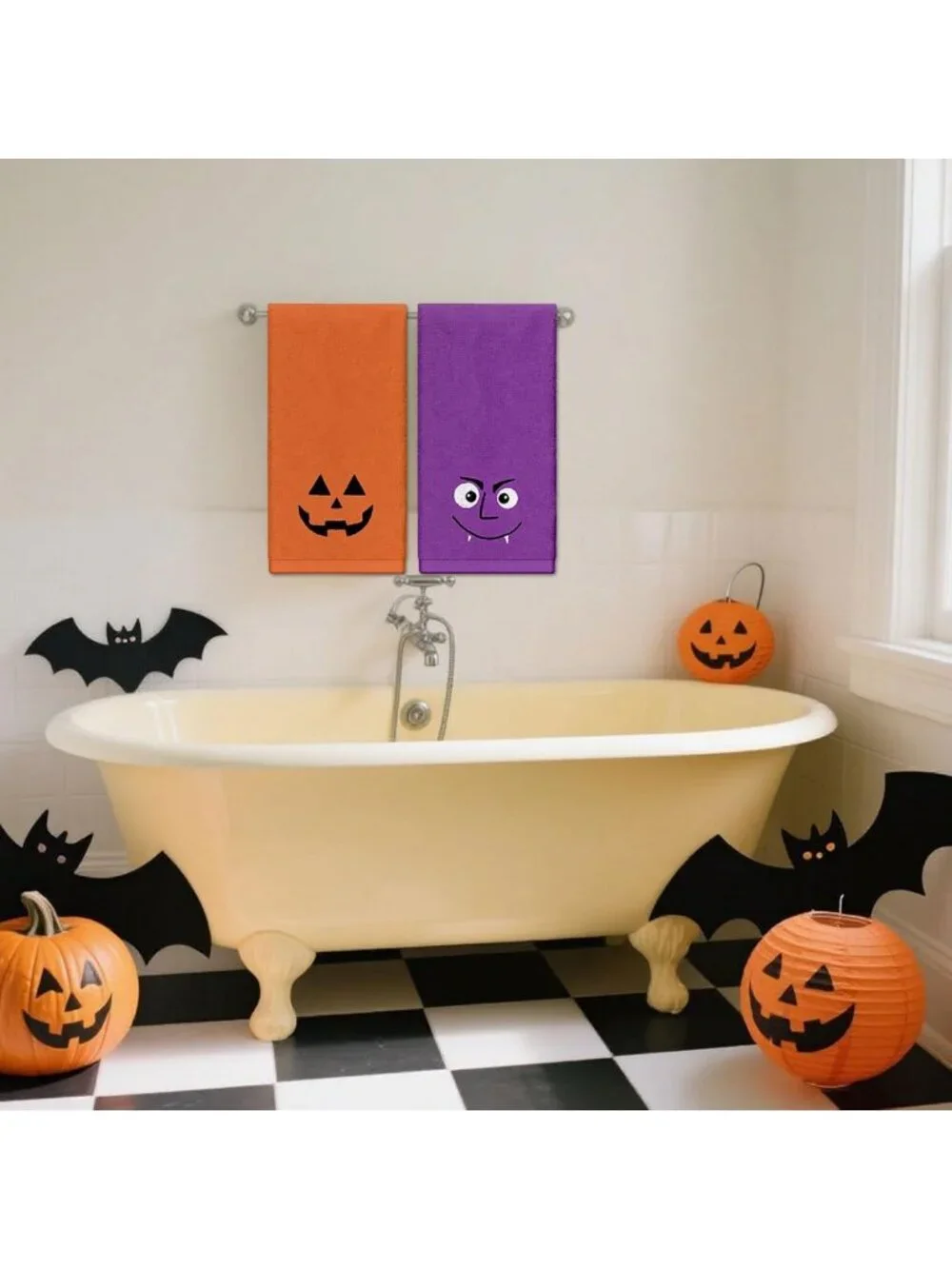 Spooky Pumpkin Face Halloween Hand Towels - 4 Pack, Absorbent Cotton Bath Towels